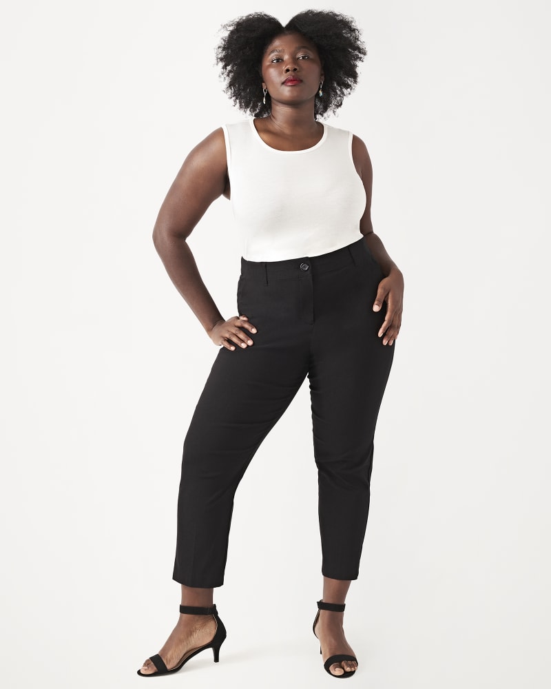 Plus size model with hourglass body shape wearing Salerno Cropped Work Pant by Prescott New York | Dia&Co | dia_product_style_image_id:160963